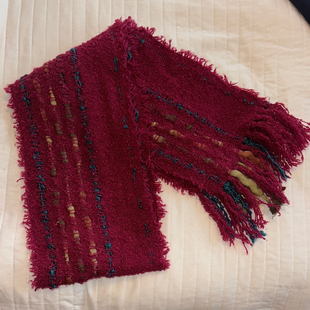 Fringed Burgundy Scarf